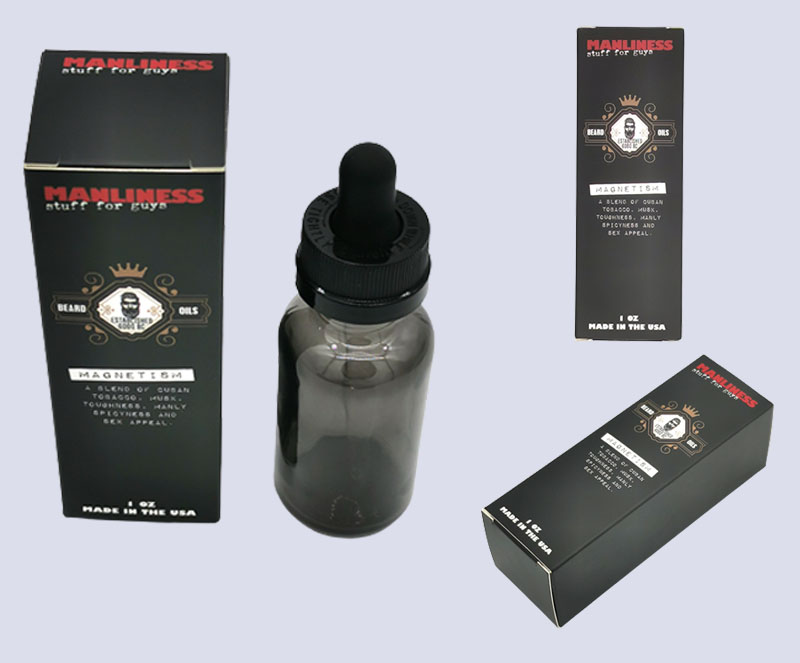 Low minimum custom branded beard oil packaging boxes. 