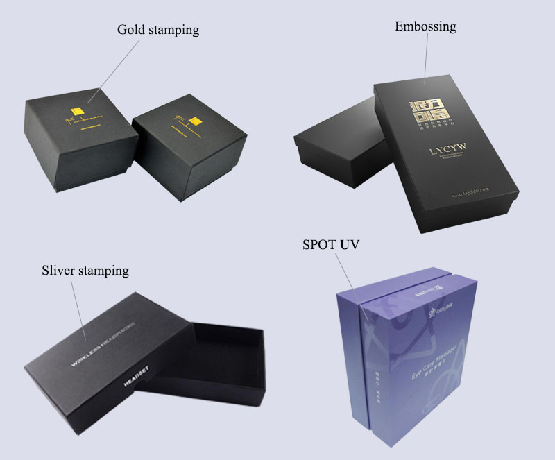 printed telescopic rigid box with embossing gold silver stamping and spot UV