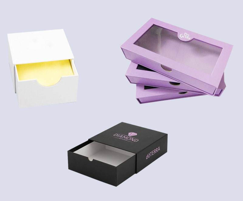 Custom rigid sliding drawer gift box with thumbnail cutouts pull