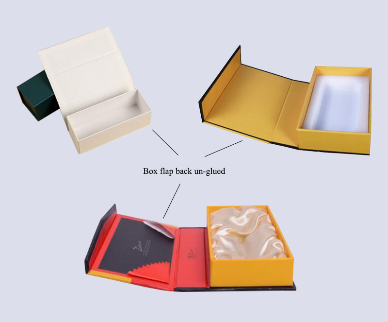 Custom magnetic gift box flap back un-glued
