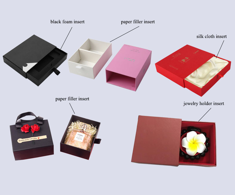 Custom rigid sliding drawer gift box with different inserts
